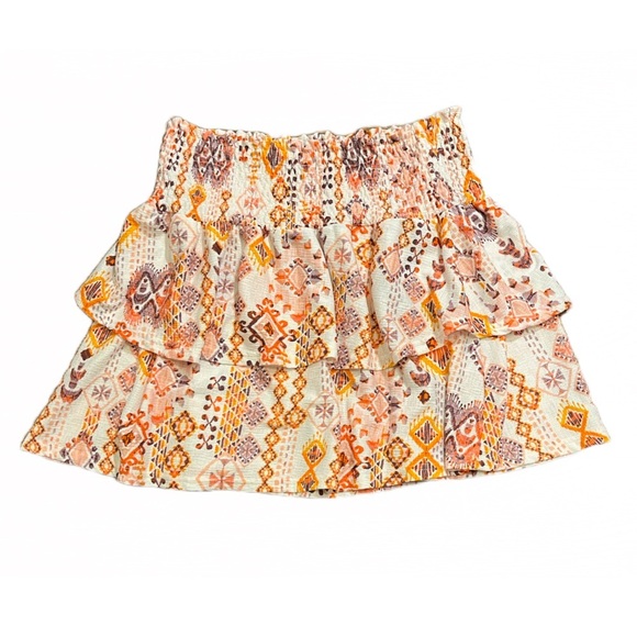 💜🧡 Tiered Ruffle Skirt | Smocked | Aztec Design | Jolie & Joy | Size Large - Picture 2 of 10